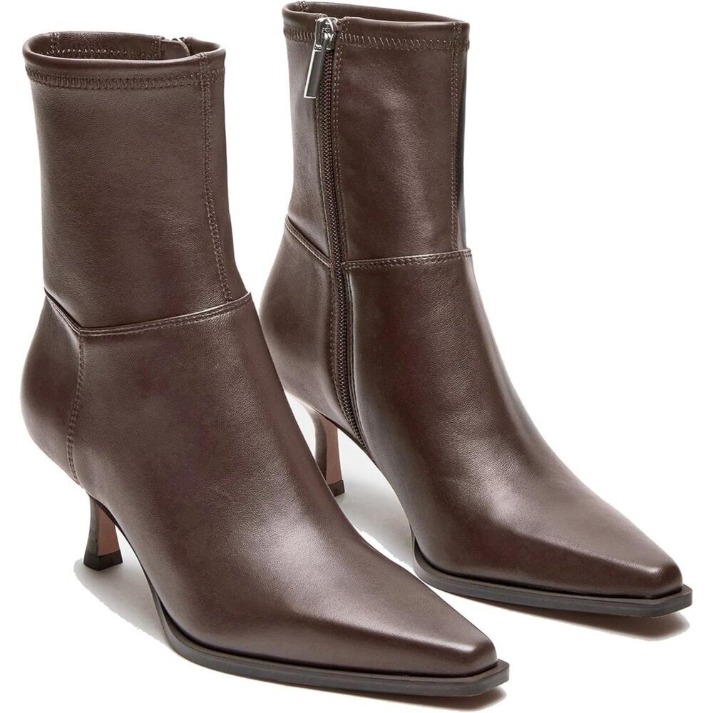 Women's Chocolate Ankle Stiletto High Heel Pointed Toe Side Zipper Dress Boots